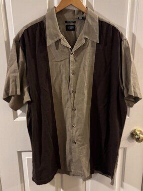 Haggar Men's Linen Blend Charlie Sheen Two Tone Button-Down Shirt ~ XL